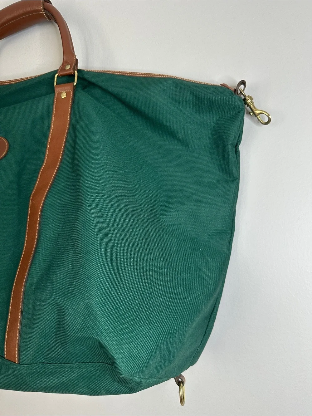 Ralph Lauren Green Canvas Weekender Bag with Brown Faux Leather Trim